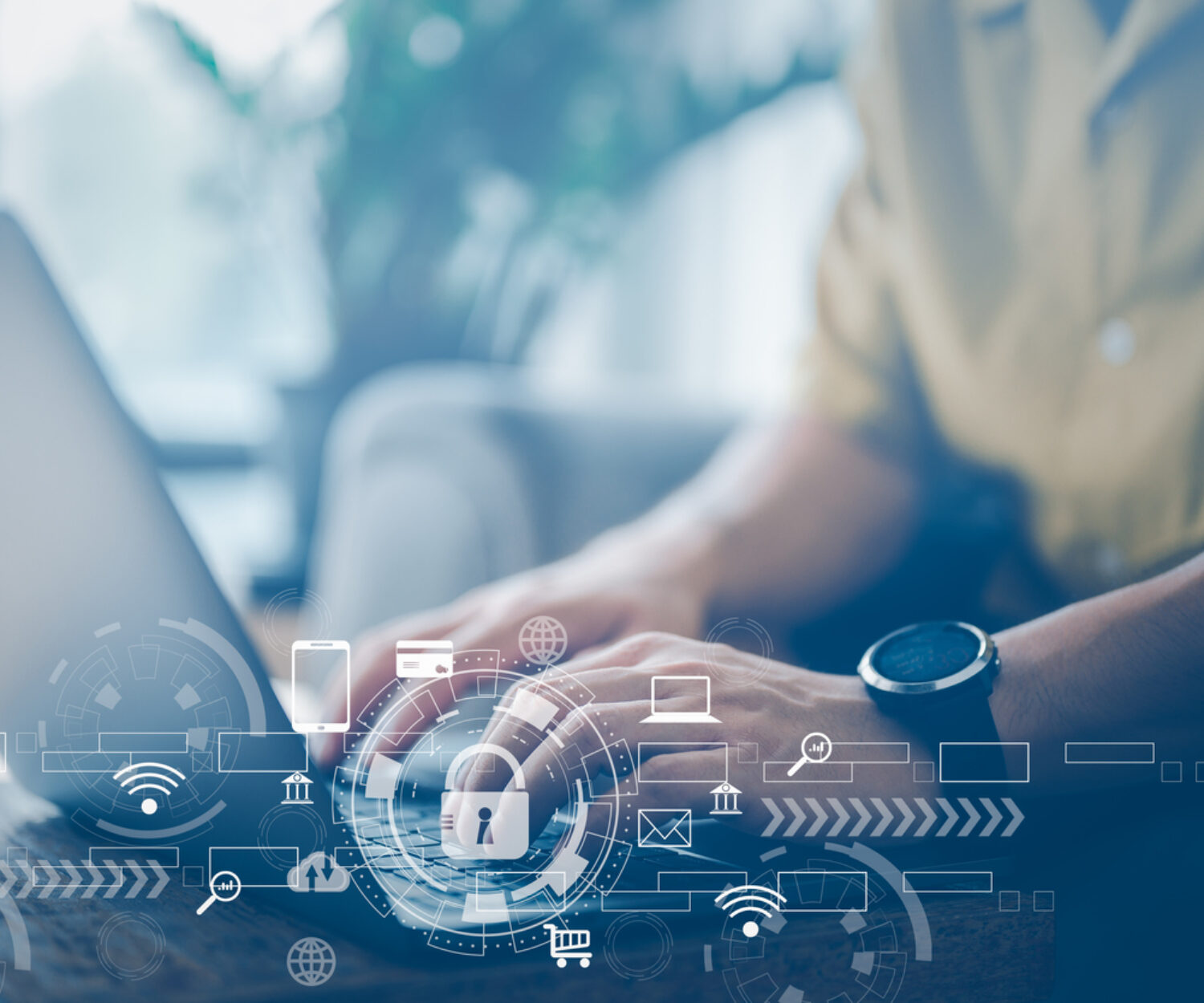 Internet network security, personal data protection concept. Online internet secure payment and network safe communication and banking concept. Locks and padlocks on diagram.