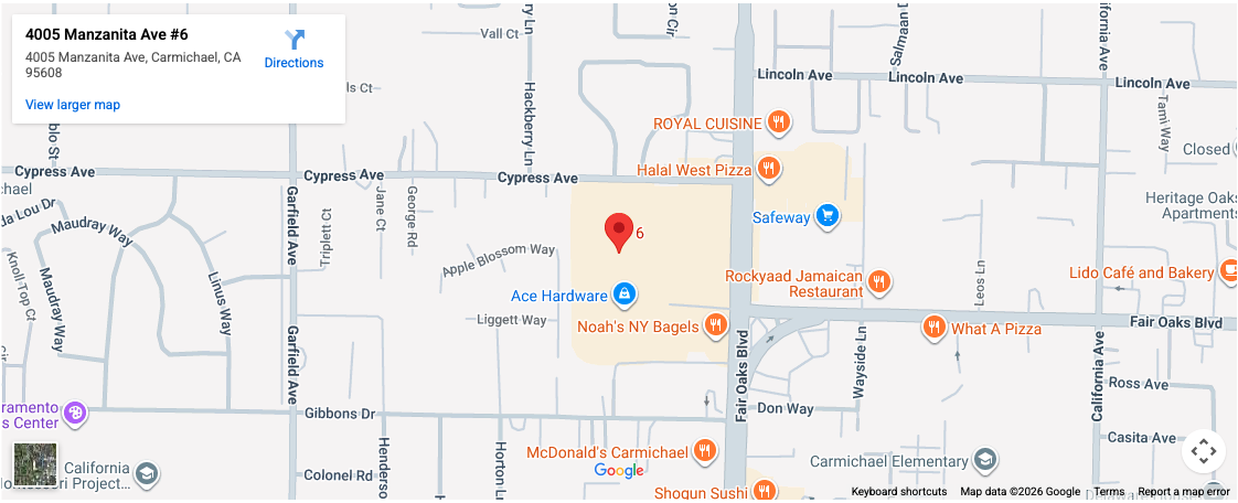 Map showing Solutions By BG office location in Carmichael, California.